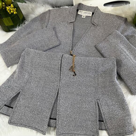 NEW St. John Wool Knit Tailored Classic Longline Suit Jacket Wide Leg Trousers 2 - Picture 9 of 16